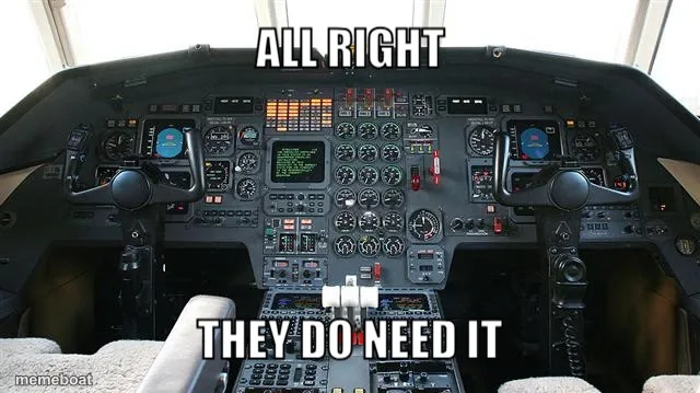 Airplane Cockpit Overload meme created by the community