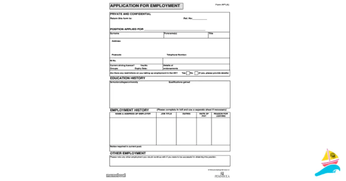Blank job application. meme