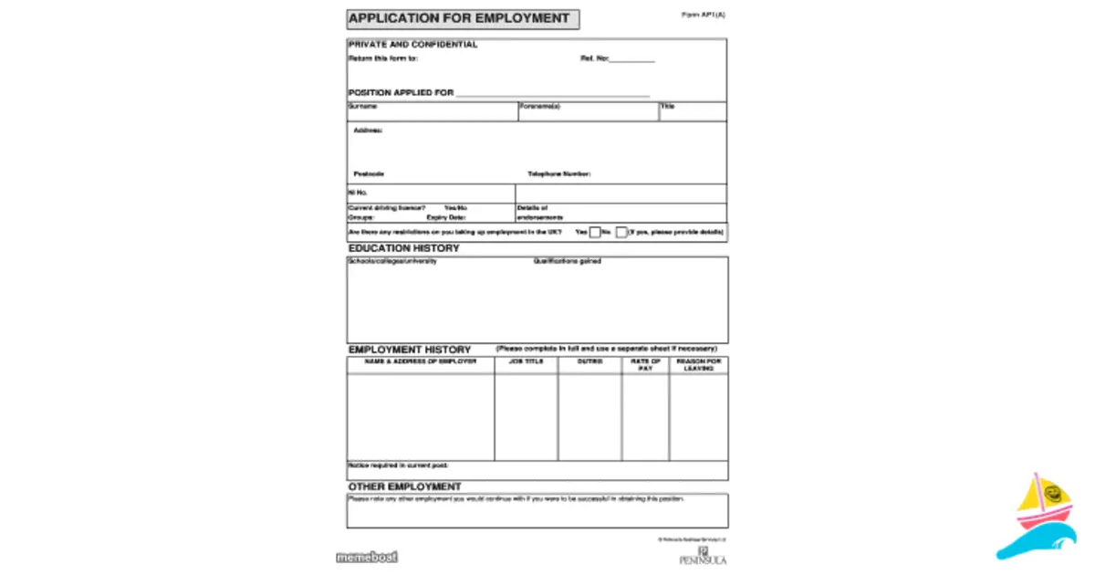 Blank job application. meme