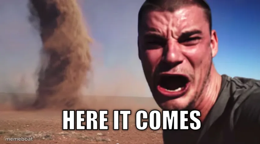Here It Comes Tornado meme created by the community