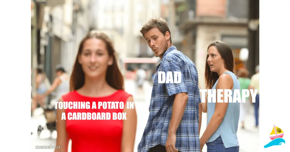 Touching a potato in a cardboard box