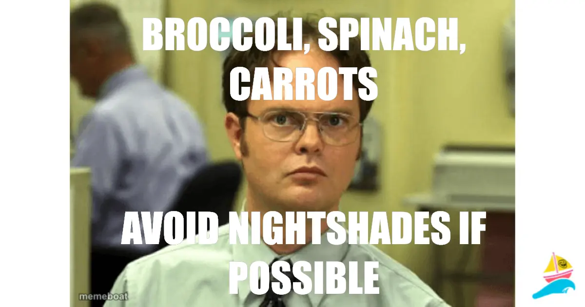 Broccoli, spinach, carrots