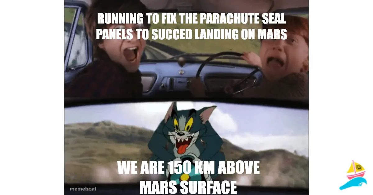 running to fix the parachute seal panels to succed landing…