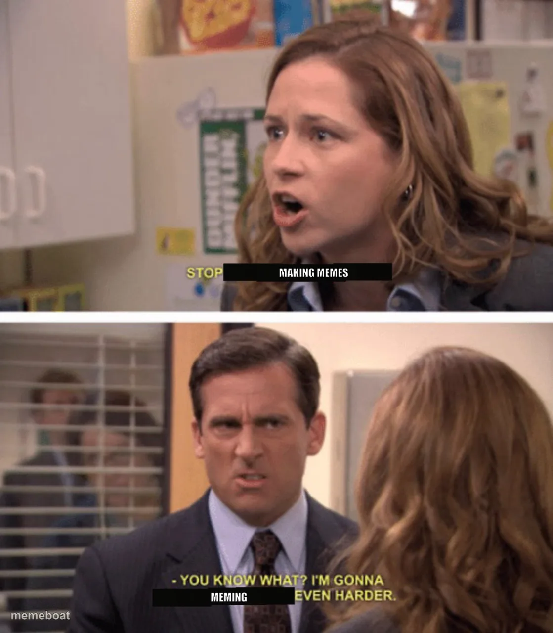 Pam Stop Michael Even Harder meme created by the community