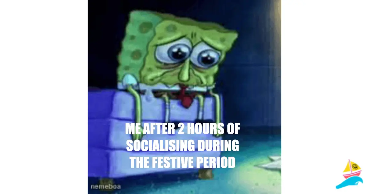 Me after 2 hours of socialising during the festive period