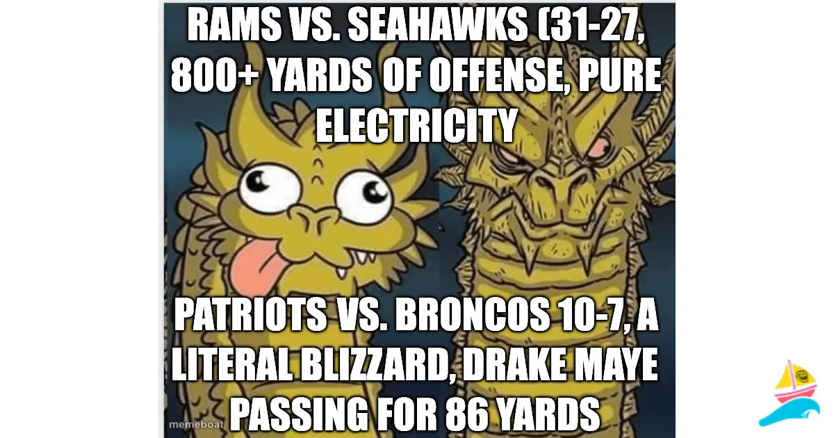Rams vs. Seahawks (31-27, 800+ yards of offense, pure elect…